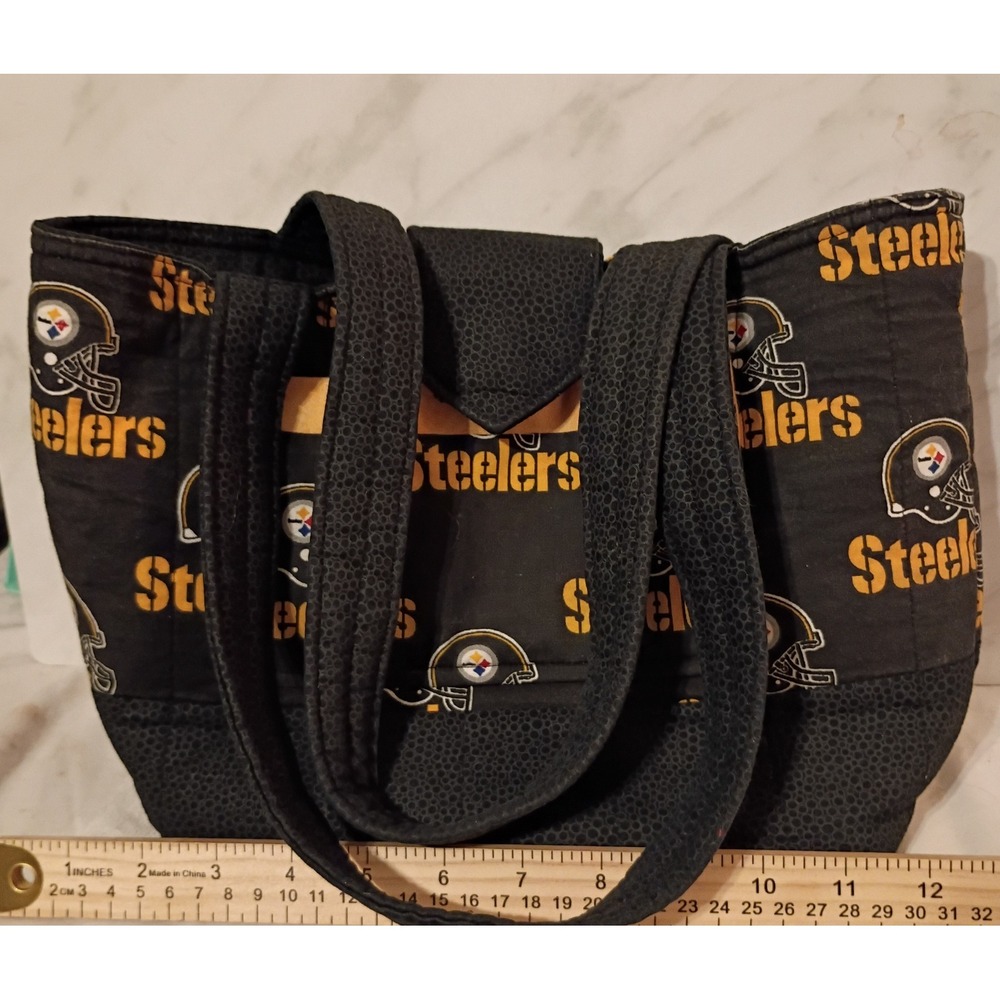Pittsburgh Steelers Handmade Quilted Tote Bag Black NFL Fan Gear Shoulder Bag